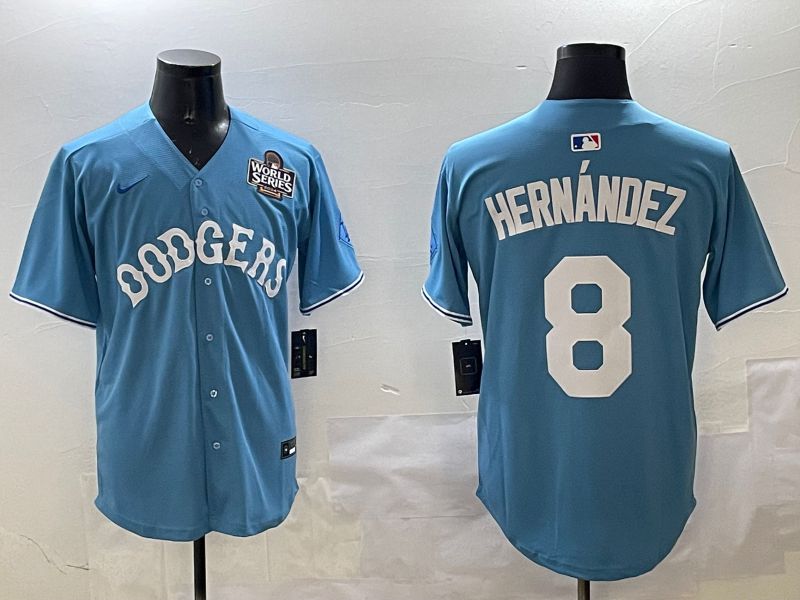 Men Los Angeles Dodgers 8 Hernandez Light Blue Throwback Game 2025 Nike MLB Jersey style 5